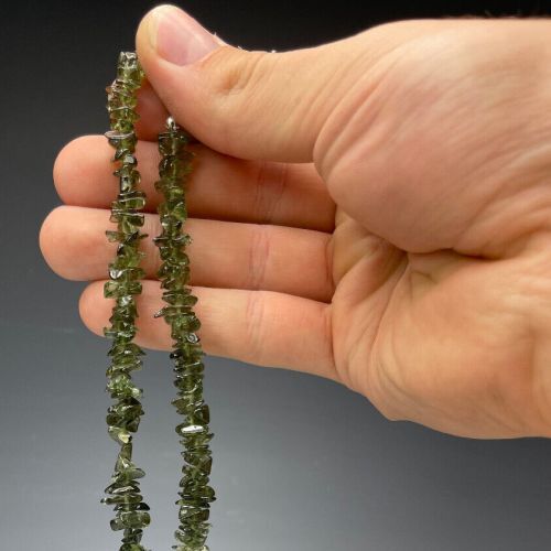 Moldavite tumbled chips silver necklace