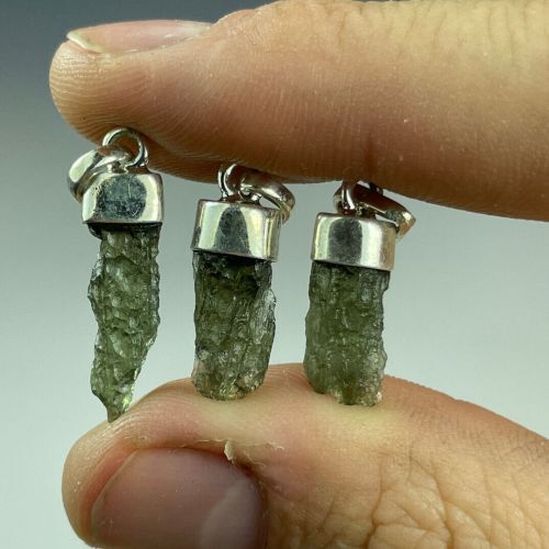Moldavite rough pendants with silver cap
