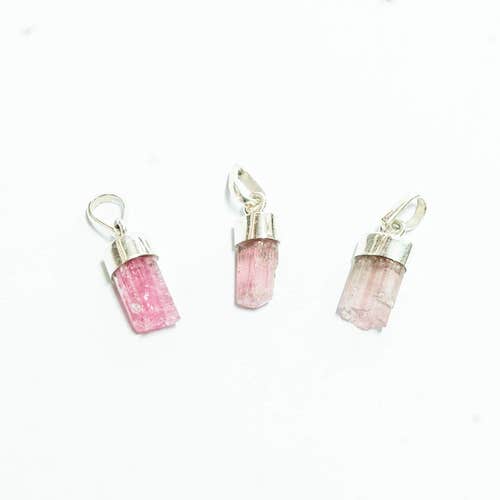 Pink tourmaline pendant with silver hook